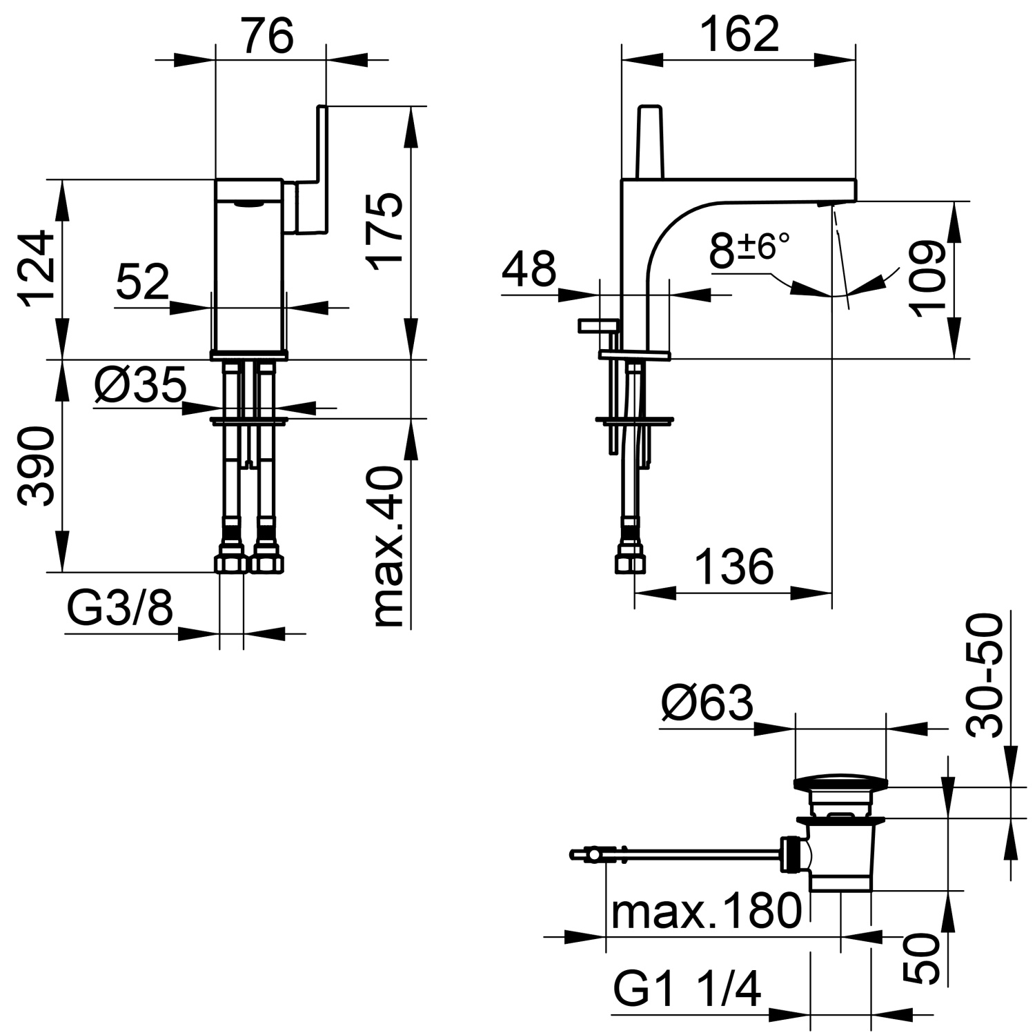 Keuco Edition 11 Смеситель для раковины рычажный 110, с д/к и гарнитуром, цвет: черный матовый 51104 370000