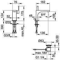 Keuco Edition 11 Смеситель для раковины рычажный 110, с д/к и гарнитуром, цвет: черный матовый 51104 370000