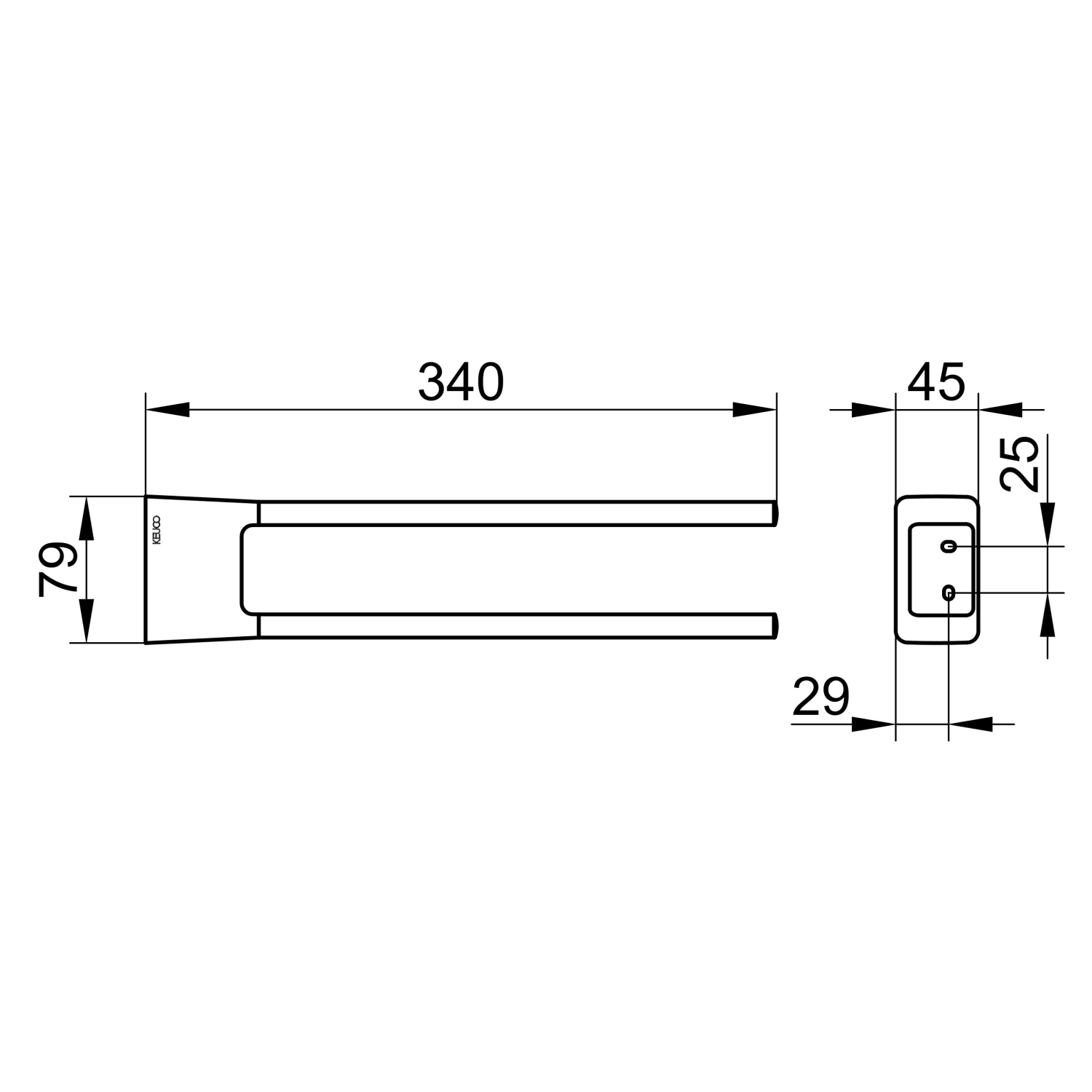 Keuco Aveno Полотенцедержатель двойной 34 см, с клеевым комплектом, подвесной, цвет: черный матовый 14619 370000