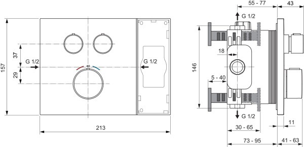 Ideal Standard Ceratherm Navigo Термостат для душа на 2 потребителя, внешняя часть, цвет: chrome A7894AA