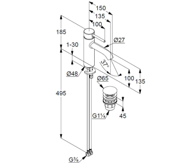 Kludi Bozz Смеситель для раковины на 1 отверстие, c д/к, длина излива 13,5 см, цвет: браш. золото 38288N076