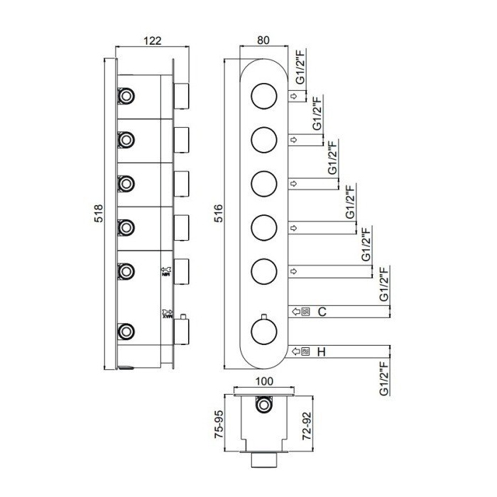 Carimali Colonial Встраиваемая часть для термостатического смесителя на 5 выходов W21058