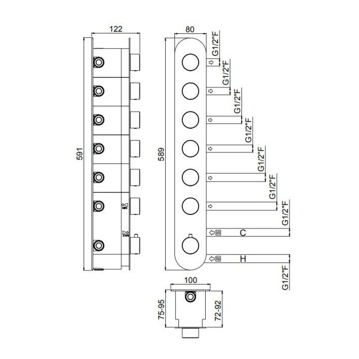 Carimali Colonial Встраиваемая часть для термостатического смесителя на 6 выходов W21068