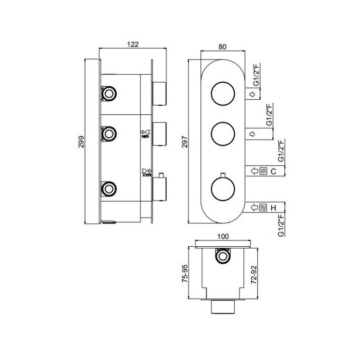 Carimali IlTondo Смеситель для душа термостатический на 2 потребителя, встраиваемый, цвет: хром 21027EST/A-CR