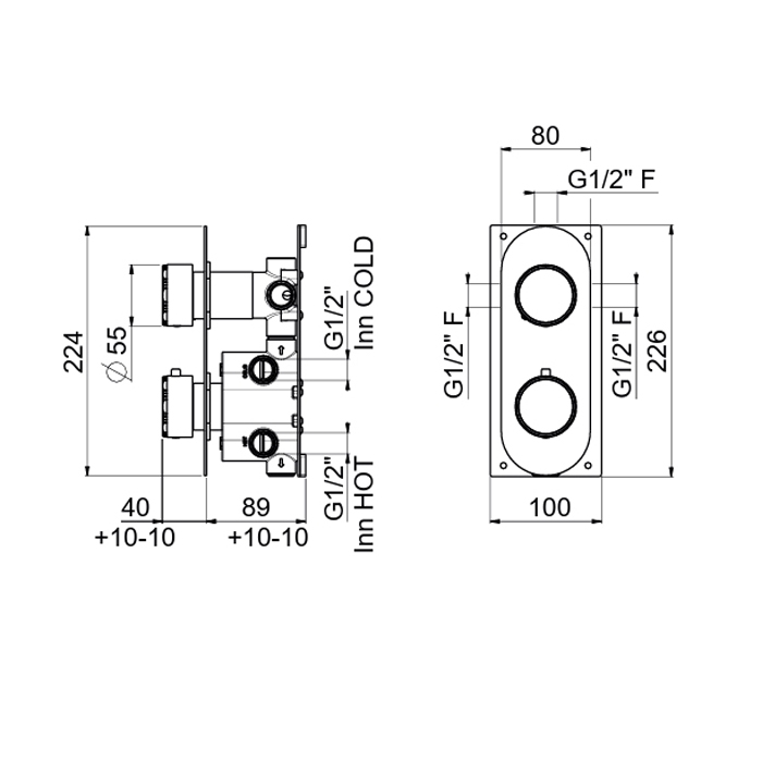 Carimali Still-Oh Смеситель для душа термостатический на 2 потребителя, встраиваемый, цвет: хром 0-STL4101EST-CR