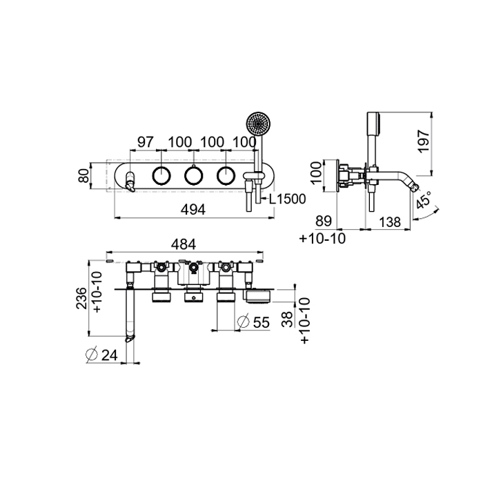 Carimali Still-Oh Смеситель для ванны термостатический на 2 потребителя, встраиваемый, цвет: хром 0-STL6101EST-CR