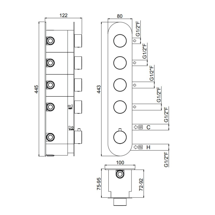 Carimali IlTondo Смеситель для душа термостатический на 4 потребителя, встраиваемый, цвет: хром 21047EST/A-CR