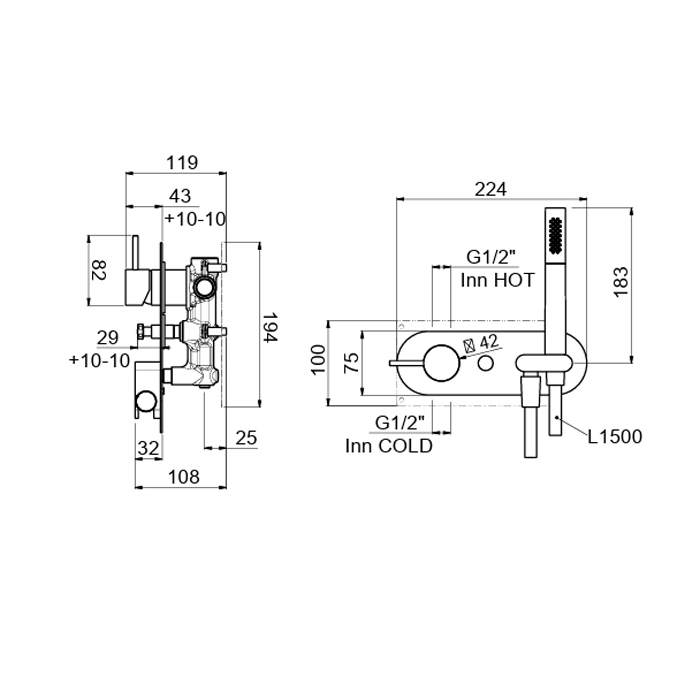 Carimali IlTondo Смеситель для душа латунный на 2 потреб., встр., лейка, переключ., шланг, цвет:хром 0-ITD5705EST-CR
