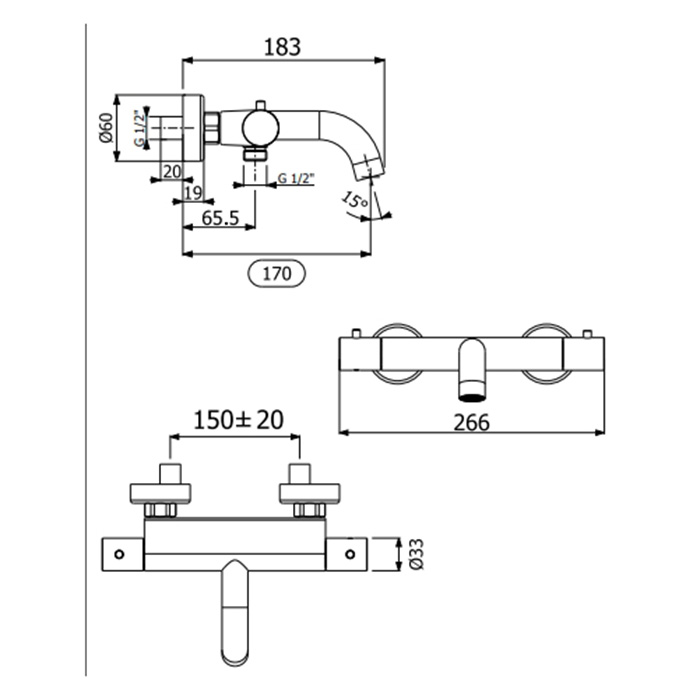 Carimali Rigoletto Смеситель для ванны термостатический, накладной, керамический кардридж, цвет:хром 21615-CR