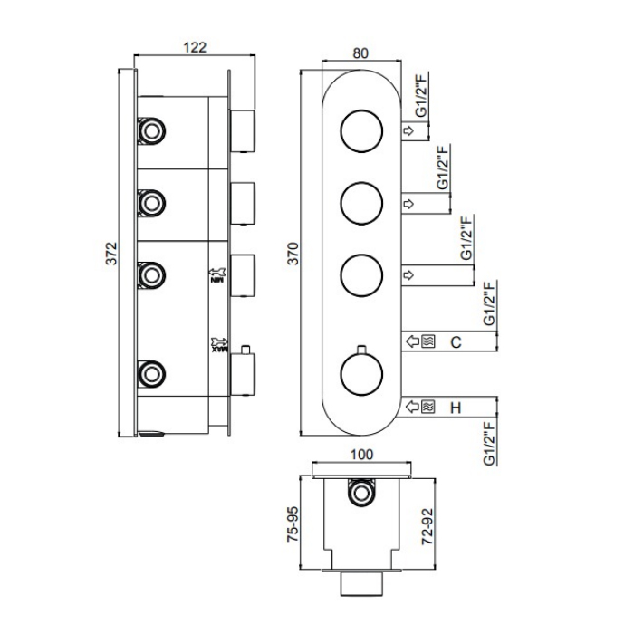Carimali IlTondo Смеситель для душа термостатический на 3 потребителя, встраиваемый, цвет: хром 21037EST/A-CR