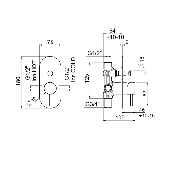 Carimali IlTondo Смеситель для душа на 2 потребителя, встраиваемый, с переключателем, цвет: хром 0-ITD4705EST-CR