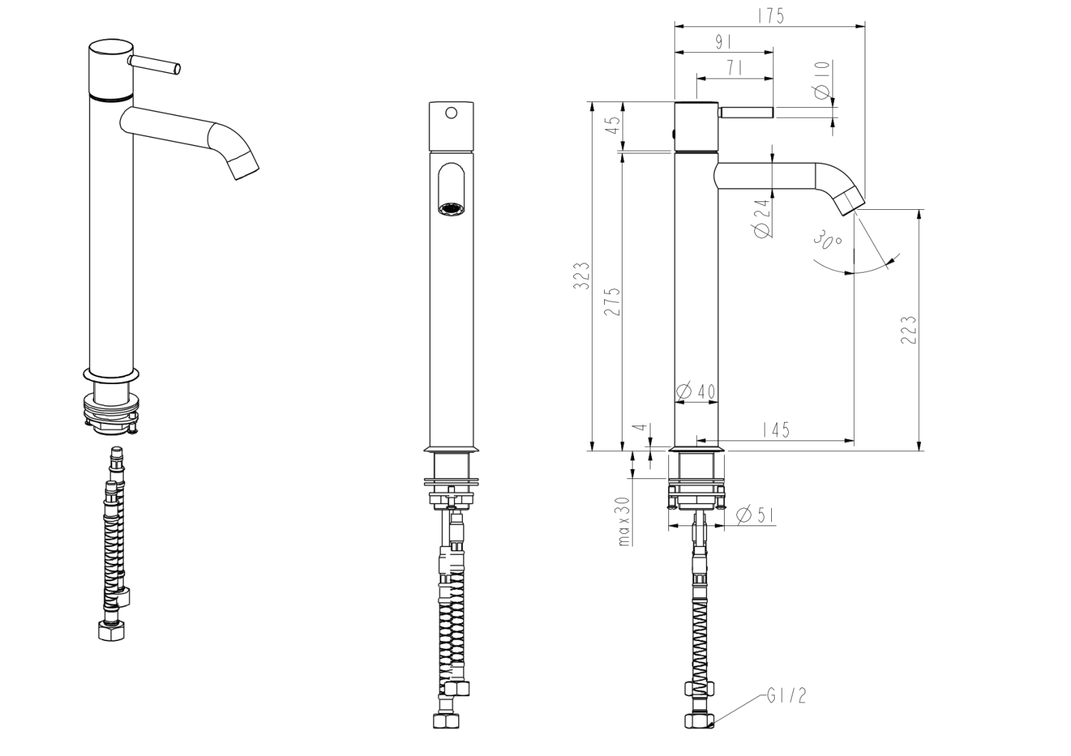 Nemo Round Смеситель для раковины с донным клапаном, высота излива 22,3 см, цвет: matte black NM-2312MB
