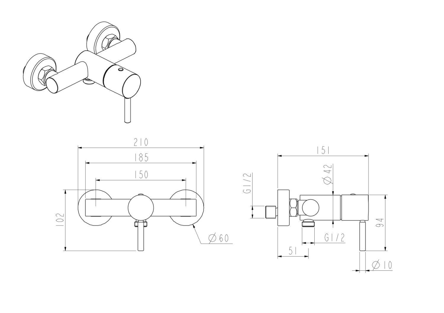 Nemo Round Смеситель для душа, цвет: matte black NM-2341MB