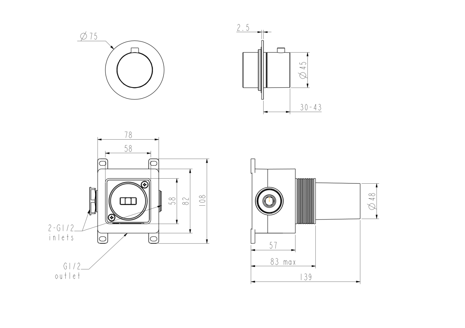 Nemo Round Запорный вентиль, цвет: brush gun metal NM-2361BGM