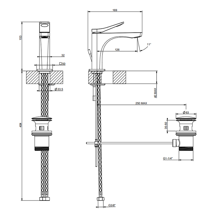 Gessi Rilievo Смеситель для раковины, цвет: copper brushed PVD 59001#708