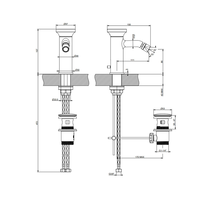 Gessi Origini Смеситель для биде, цвет: dark bronze 66007#845