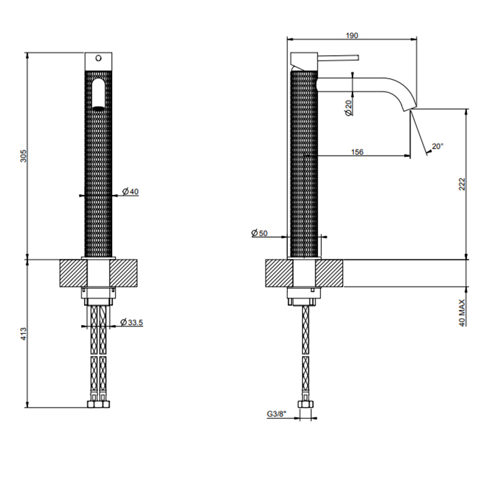 Gessi 316 Meccanica Смеситель для раковины высокий на 1 отв, цвет: copper brushed PVD 54206#708