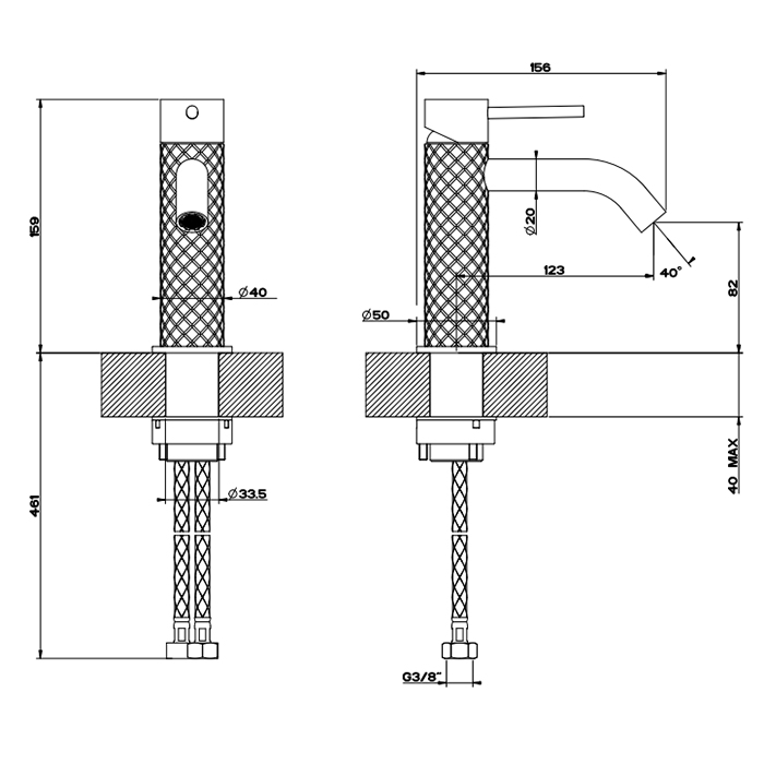 Gessi 316 Intreccio Cмеситель для раковины на 1 отв без дон клапана, цвет: warm bronze brushed PVD 54102#726