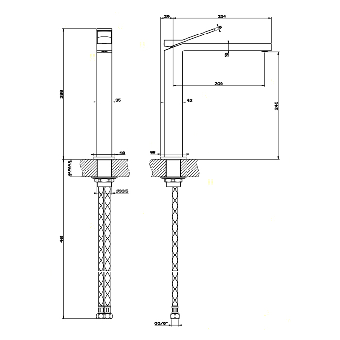 Gessi Rettangolo K Смеситель для раковины на 1 отверстие, излив 21,3 cм, цвет: finox brushed nickel 53004#149