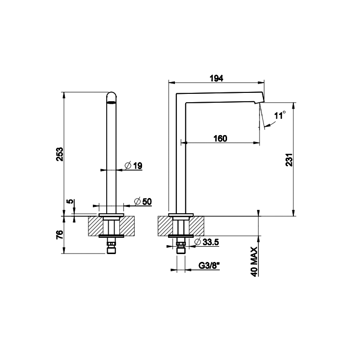 Gessi Излив отдельностоящий 16см, высокий, цвет: finox brushed nickel 63323#149