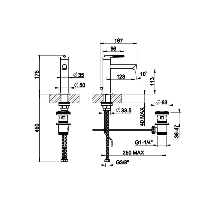 Gessi Ingranaggio Смеситель для раковины с донным клапаном и соед. шлангами, цвет: warm bronze PVD 63501#735