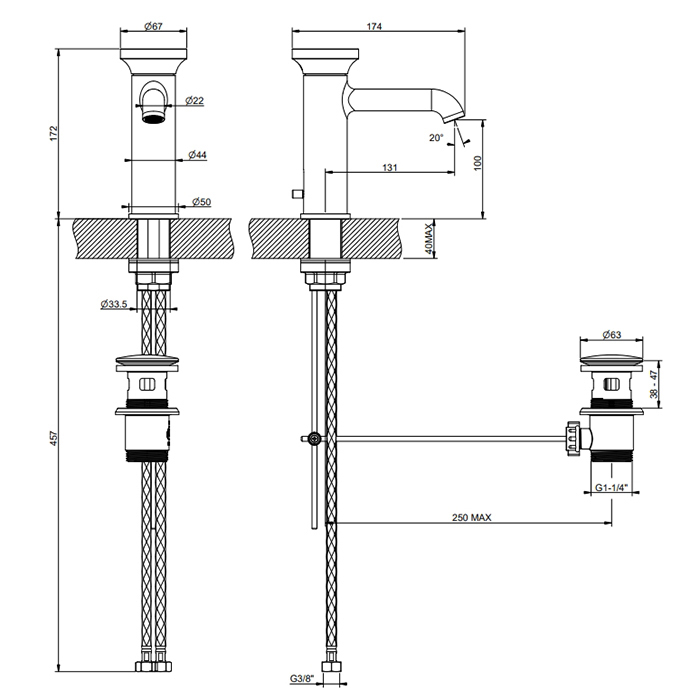 Gessi Origini Смеситель для раковины, цвет: warm bronze brushed PVD 66001#726