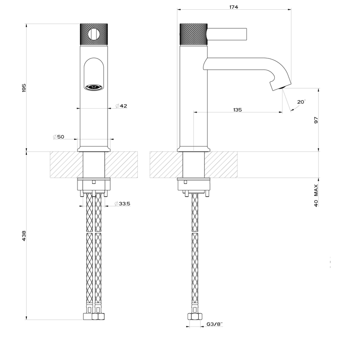 Gessi Inciso Смеситель однорычажный с донным клапаном, излив 13,5 см, цвет: copper PVD 58002#030