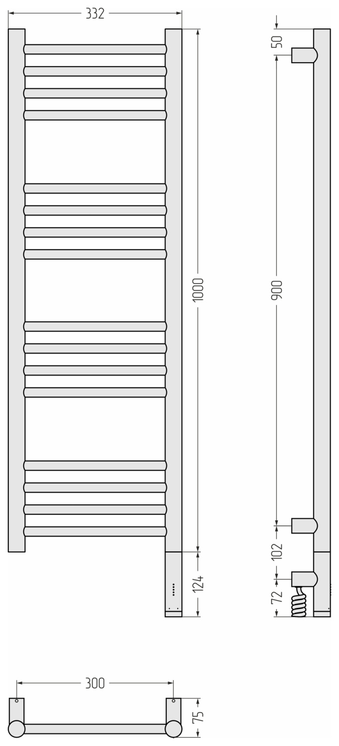 Сунержа Богема 3.1 прямая Полотенцесушитель электрический 30х100h см, правое, цвет: шампань глянец 020-6005-1030