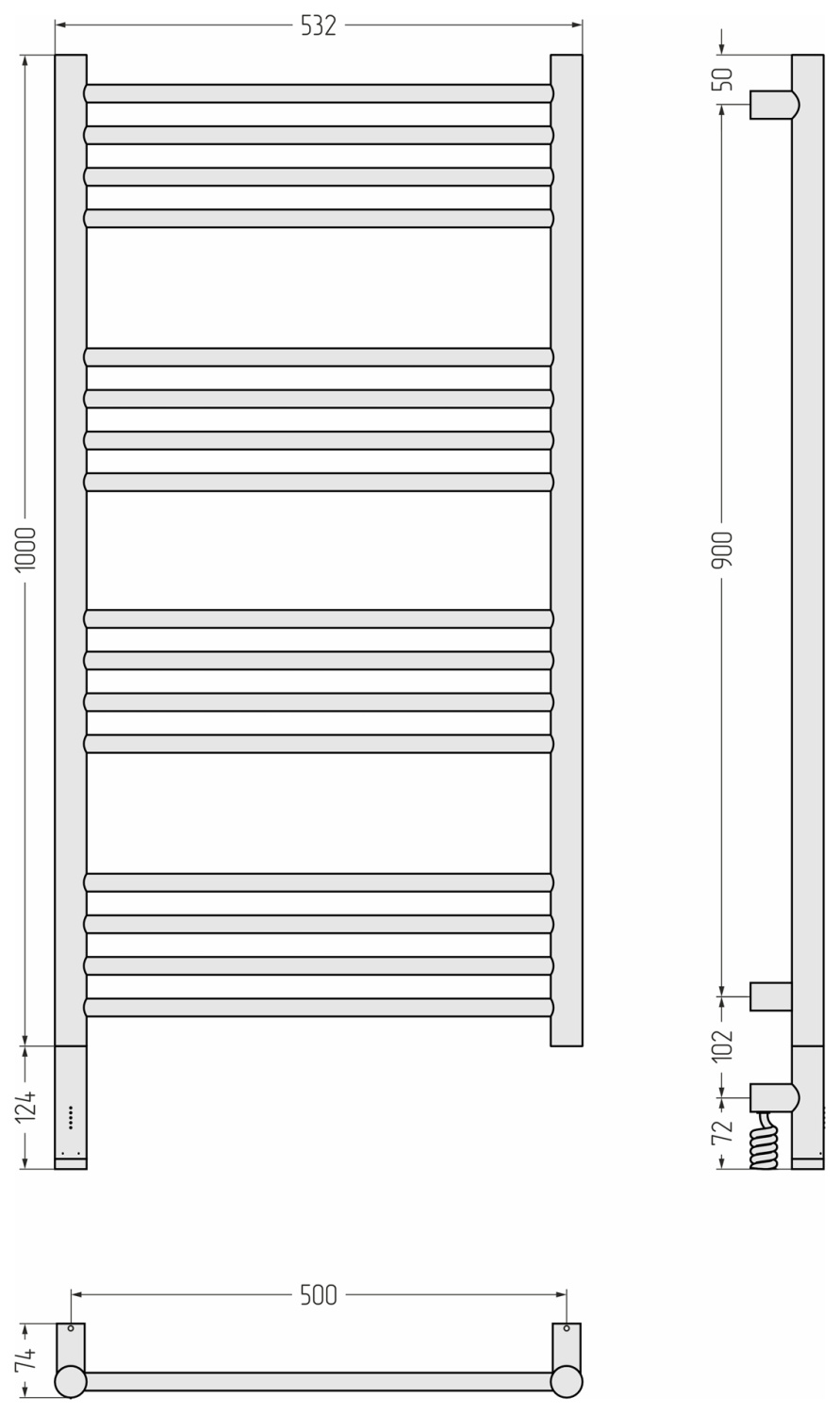 Сунержа Богема 3.1 прямая Полотенцесушитель электрический 50х100h см, левое, цвет: титан муар мат. 15-6004-1050