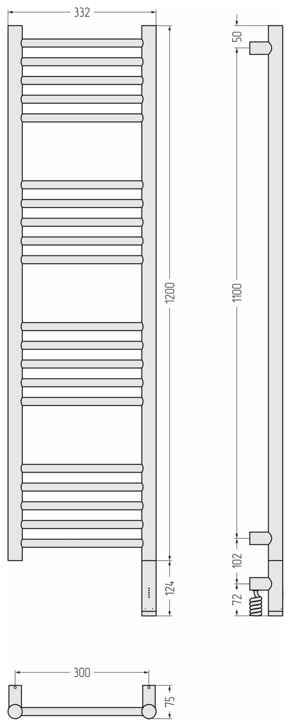 Сунержа Богема 3.1 прямая Полотенцесушитель электрический 30х120h см, правое, цвет: чёрный матовый 31-6005-1230