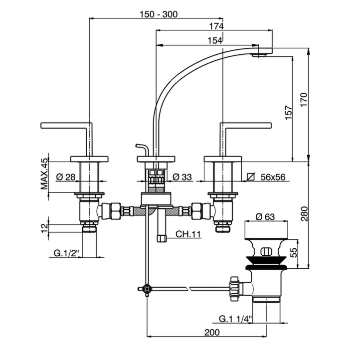 Cisal Wave Смеситель для раковины, с д/к, длина излива 15,4 см, цвет: satin brushed nickel WA0010212A