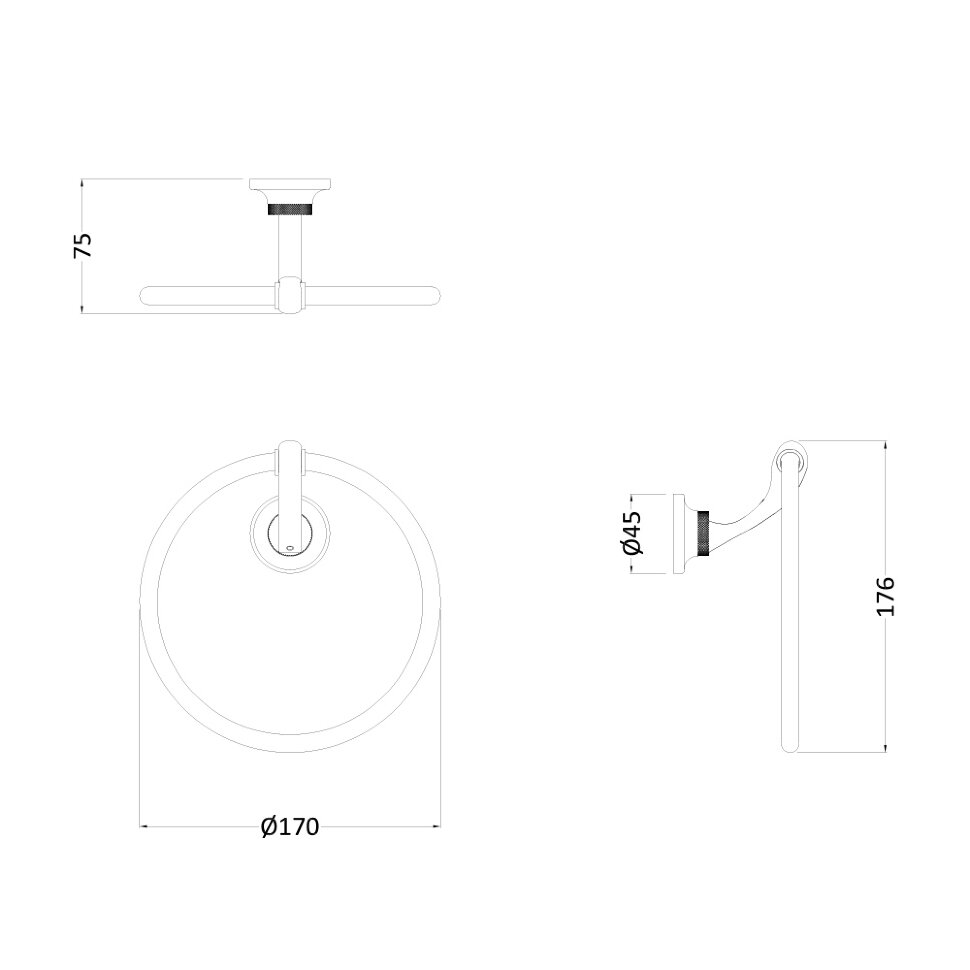 Burlington Guild Полотенцедержатель круглый d17 см, подвесной, цвет: хром глянцевый GU013C