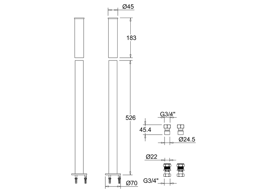 Burlington Трубы подвода воды 7х71h см, цвет: шлифованный никель W6 BNKL