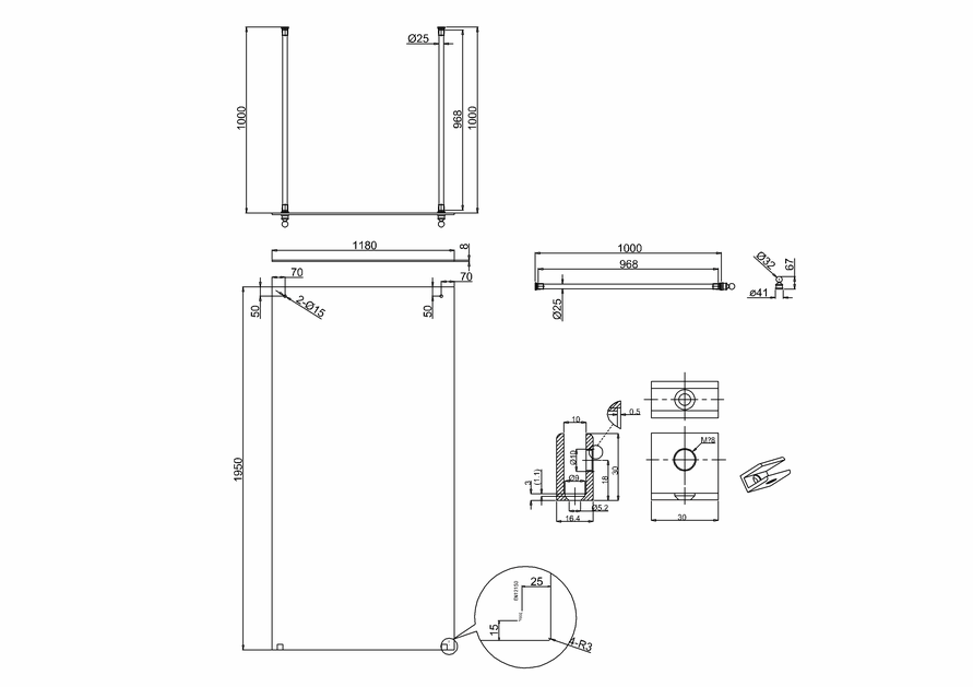 Burlington Arcade Душевое ограждение 118х195h см, пристенное, цвет: шлифованный никель ARC57