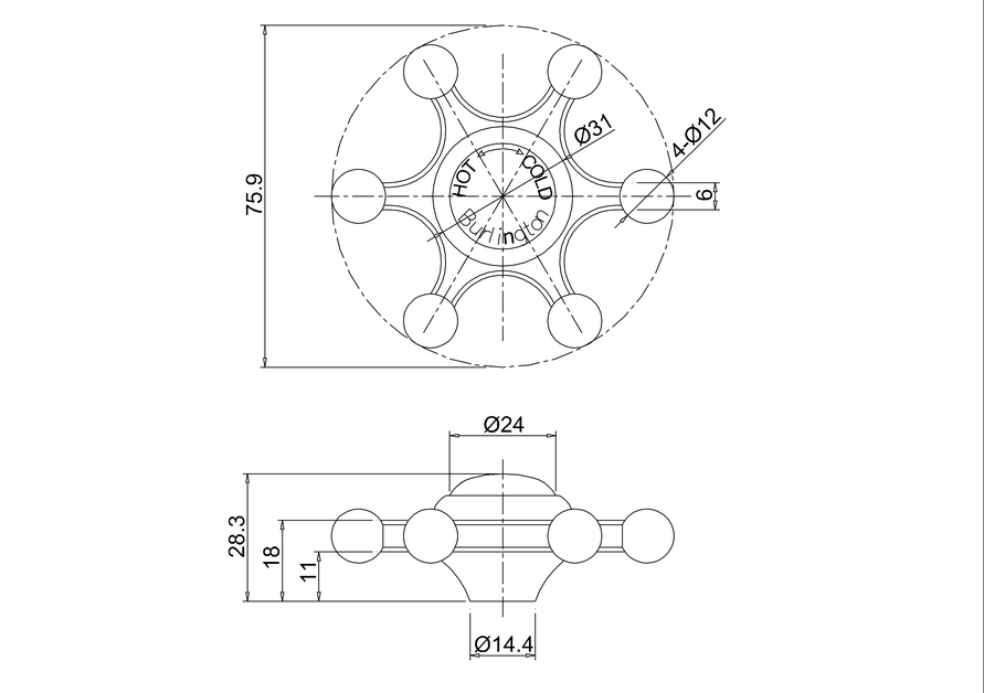 Burlington Birkenhead Вентиль для смесителя одинарный, цвет: хром/белый глянцевый V3