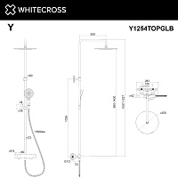 Whitecross Y Душевая стойка: термостат, ручной душ, верхний душ, шланг 150 см, цвет: брашир. золото Y1254TOPGLB