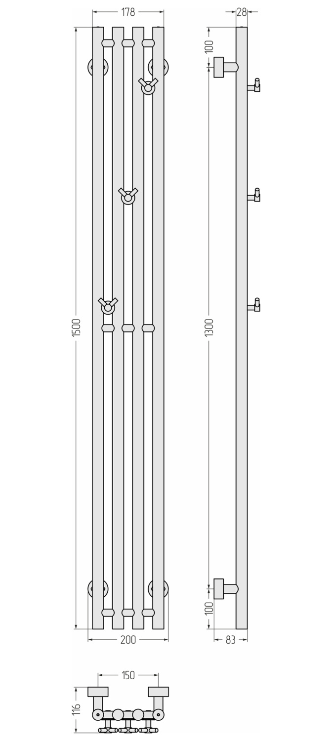 Сунержа Кантата PRO Полотенцесушитель водяной 20х150h см, цвет: сатин брашированный 071-0446-1515