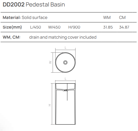 Dea Design Раковина напольная d45x90h см, Solid Surface, выпуск в пол, цвет: green DD2002 450 10