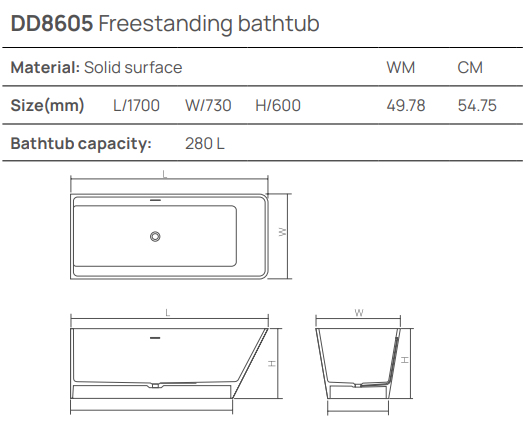 Dea Design Soul Ванна из Solid Surface отдельностоящая 170x73 см, цвет: lotus DD8605 1700 13