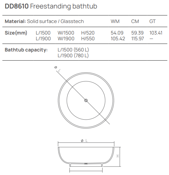 Dea Design Round Ванна из Solid Surface отдельностоящая 150x150 см, цвет: lotus DD8610 1500 13