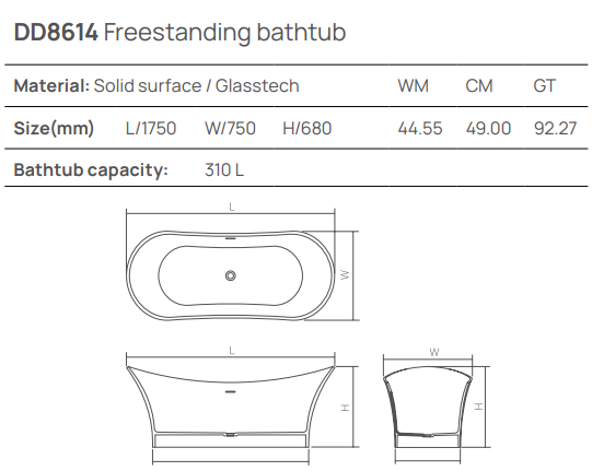Dea Design Elegant Ванна из Glasstech отдельностоящая 175x75 см, цвет: lake water blue DD8614 1750 R8