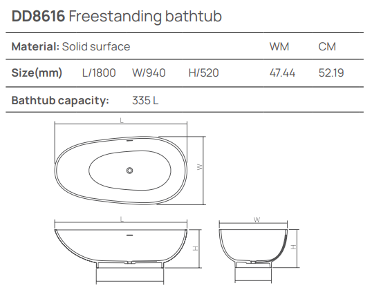 Dea Design Modern Ванна из Solid Surface отдельностоящая 180x94 см, цвет: black DD8616 1800 16