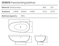 Dea Design Modern Ванна из Solid Surface отдельностоящая 180x94 см, цвет: black DD8616 1800 16