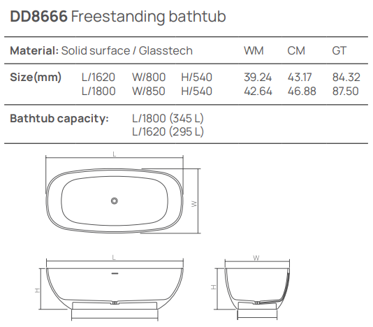Dea Design Modern Ванна из Solid Surface отдельностоящая 150x76 см, цвет: wave DD8666 1620 15