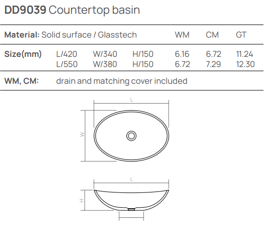 Dea Design Раковина чаша 55x38x15h см, Glasstech, цвет: lake water blue DD9039 550 R8