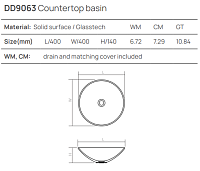 Dea Design Раковина чаша d40x14h см, Solid Surface, цвет: wave DD9063 400 15