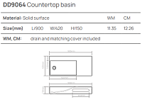 Dea Design Раковина накладная 90x42x15h см, Solid Surface, цвет: dark camel DD9064 900 1