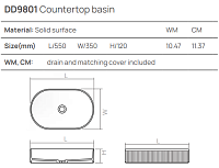 Dea Design Раковина чаша 55x35x12h см, Solid Surface, цвет: grey DD9801 550 3