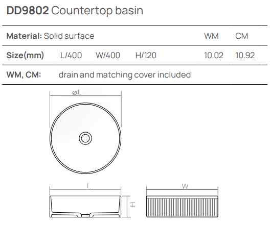 Dea Design Раковина чаша d40x12h см, Solid Surface, цвет: graphite DD9802 400 5