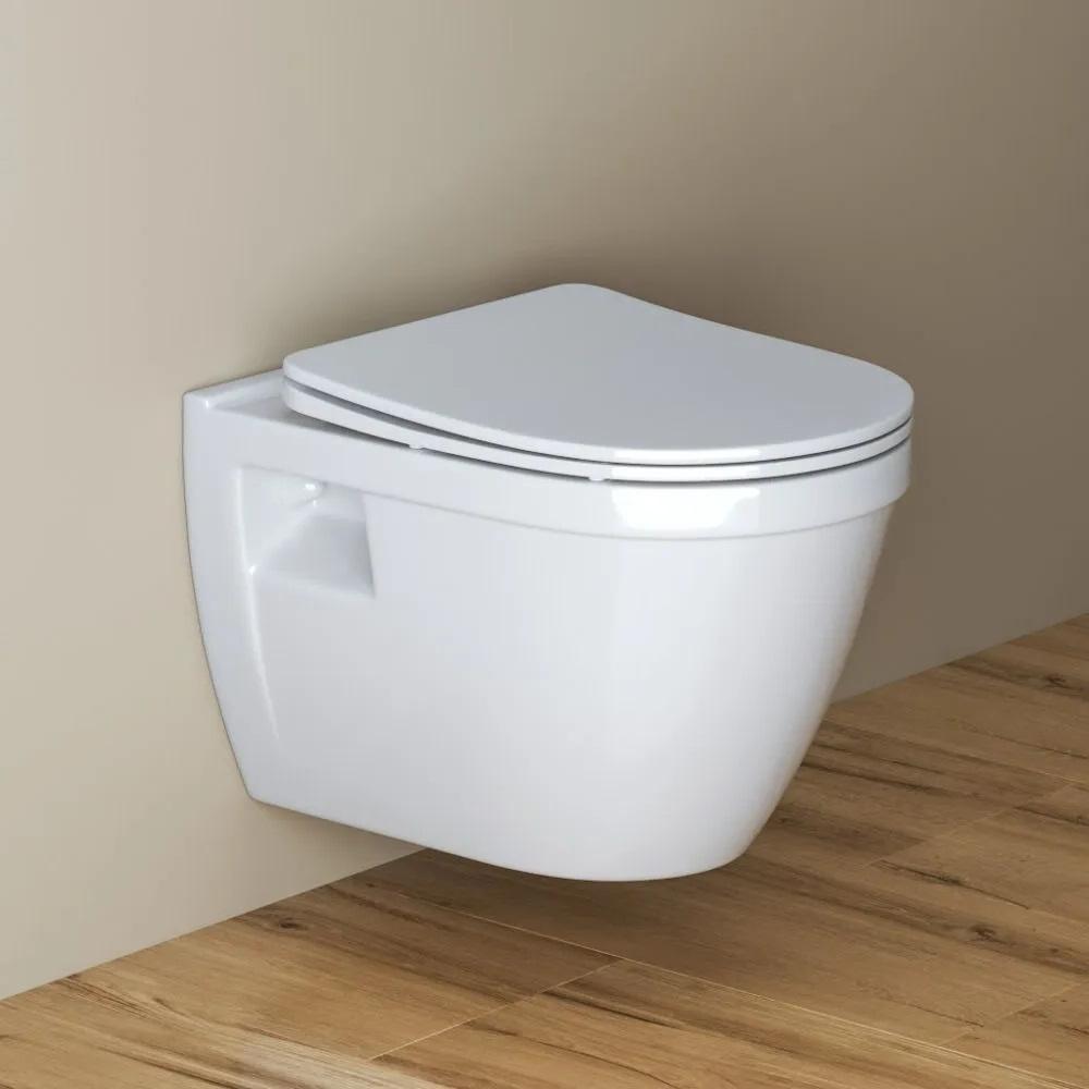 BelBagno Loto Унитаз подвесной 36,5x53,5 см, безободковый, с сиденьем, цвет: белый глянцевый BB070CHR/SC